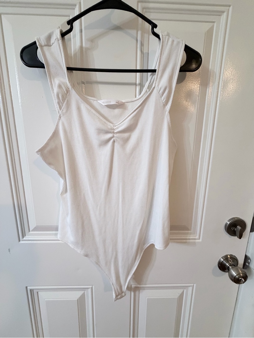 LC Lauren Conrad White Ribbed Scoop Neck Bodysuit